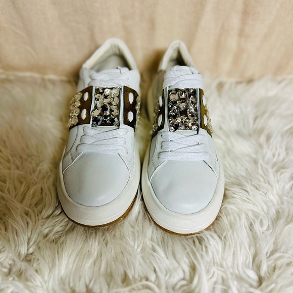 SAINT AIFRIC CRYSTAL WHITE LEATHER SNEAKERS - Picture 2 of 7